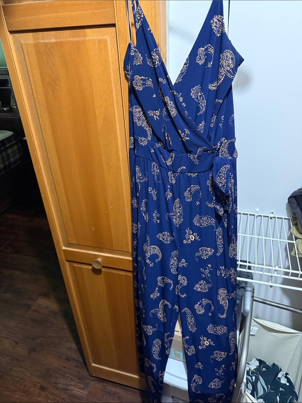 Blue Paisley Wrap Jumpsuit